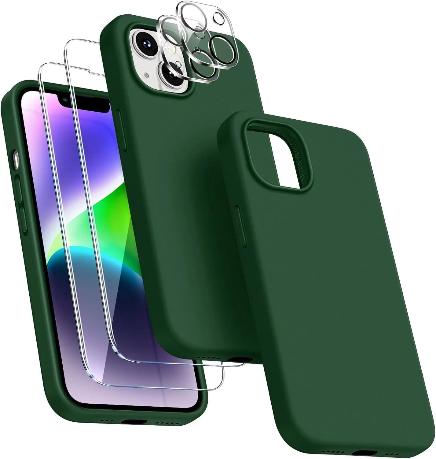 Entronix Case Silicone Case Designed for Apple iPhone 15 Liquid Silicone Case, 5 in 1 Bundle Case with 2 Clear Tempered Glass and 2 Camera Lens