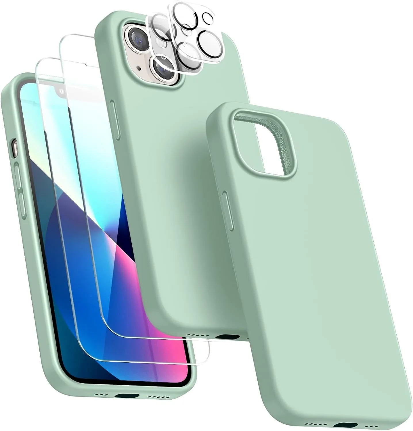 Entronix Case Silicone Case Designed for Apple iPhone 15 Liquid Silicone Case, 5 in 1 Bundle Case with 2 Clear Tempered Glass and 2 Camera Lens