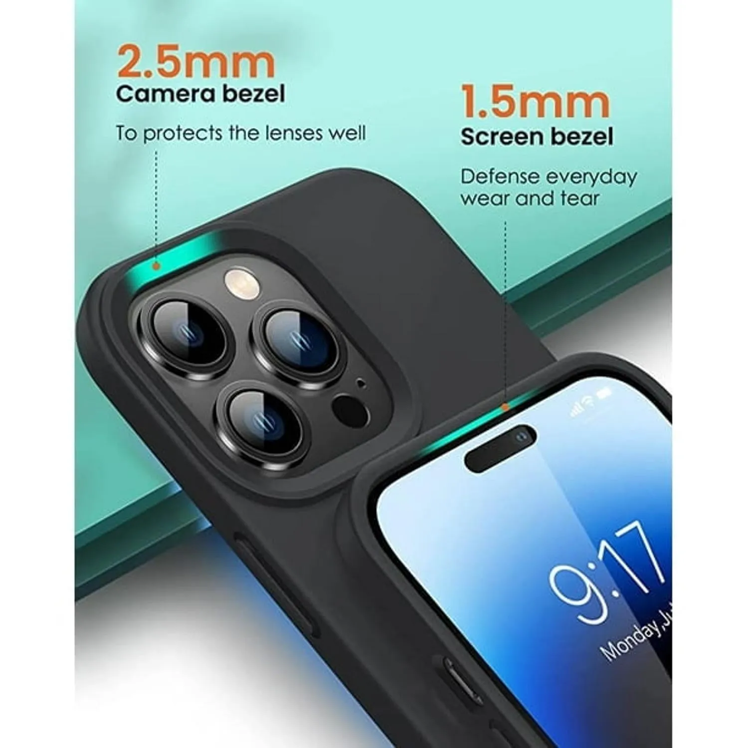 Entronix Case Silicone Case Designed for Apple iPhone 15 Liquid Silicone Case, 5 in 1 Bundle Case with 2 Clear Tempered Glass and 2 Camera Lens