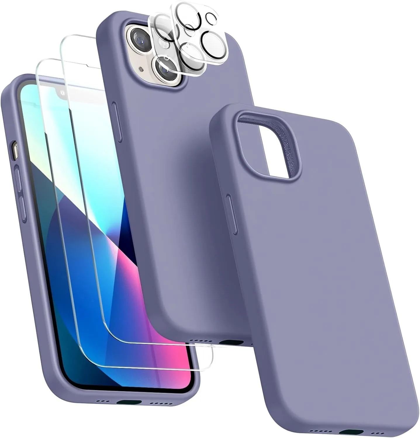 Entronix Case Silicone Case Designed for Apple iPhone 15 Liquid Silicone Case, 5 in 1 Bundle Case with 2 Clear Tempered Glass and 2 Camera Lens