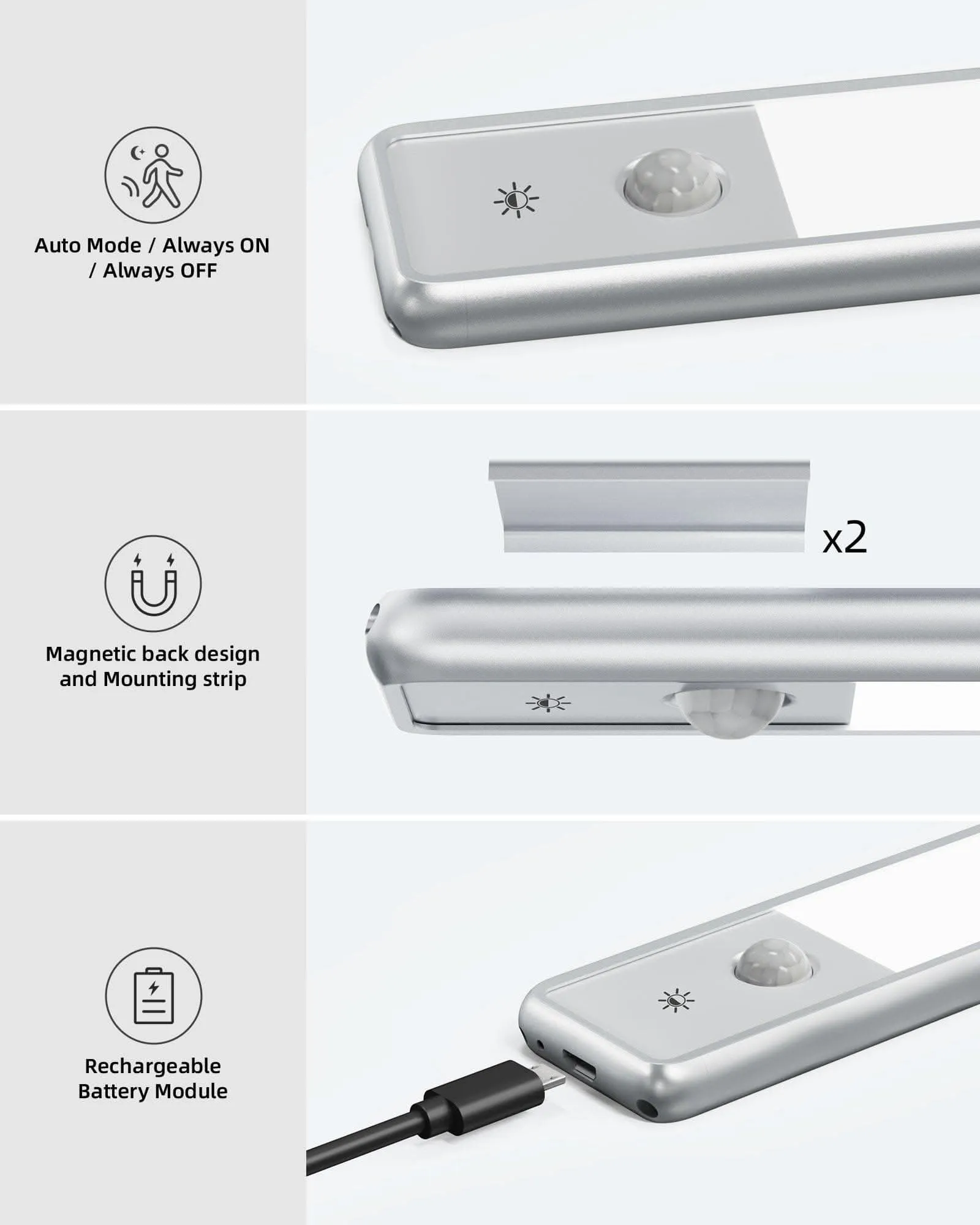 EZVALO EzLumiBar Flora  Wireless Motion Sensor Night Light 5000K- 11.8" Aluminum