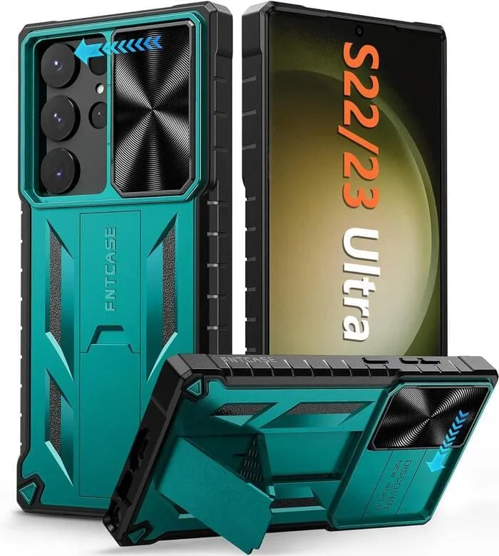 Galaxy S23 Ultra 6.8 inches Military Matte Textured Rugged Cover with Slidable Camera Lens Cover and Kickstand