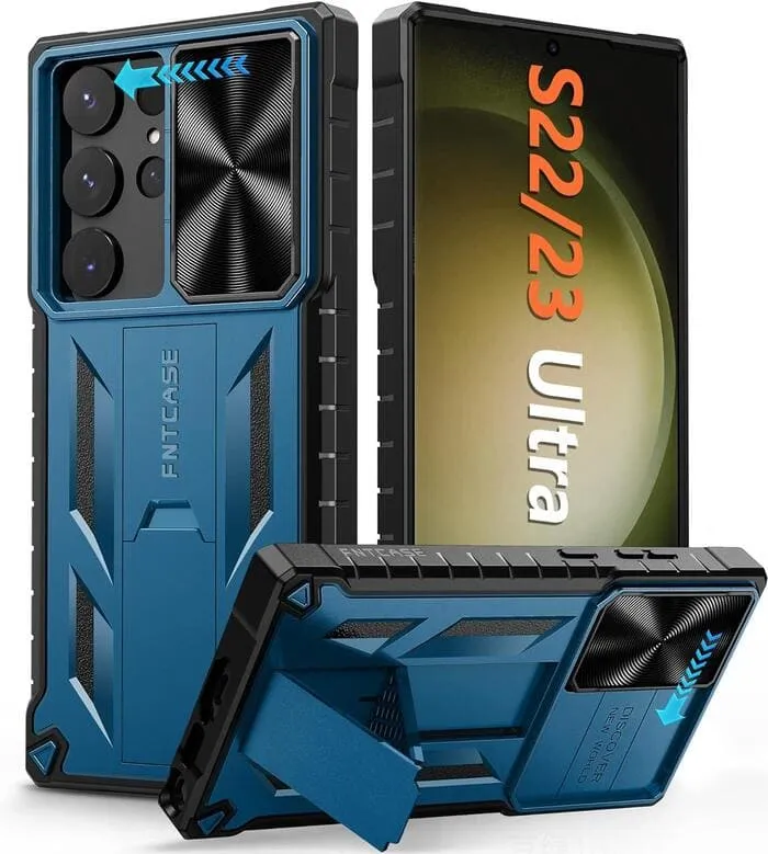 Galaxy S23 Ultra 6.8 inches Military Matte Textured Rugged Cover with Slidable Camera Lens Cover and Kickstand