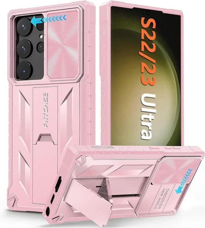Galaxy S23 Ultra 6.8 inches Military Matte Textured Rugged Cover with Slidable Camera Lens Cover and Kickstand