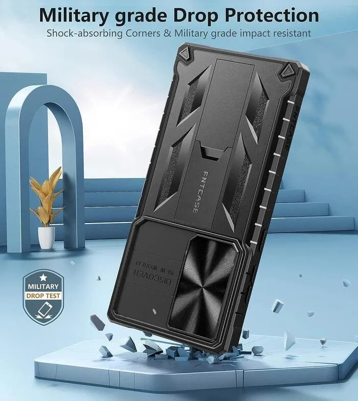 Galaxy S23 Ultra 6.8 inches Military Matte Textured Rugged Cover with Slidable Camera Lens Cover and Kickstand