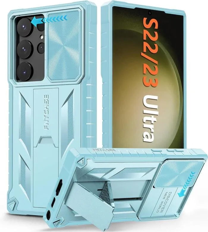 Galaxy S23 Ultra 6.8 inches Military Matte Textured Rugged Cover with Slidable Camera Lens Cover and Kickstand