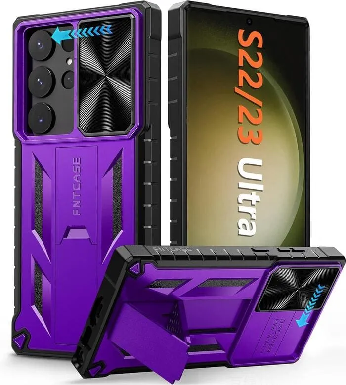 Galaxy S23 Ultra 6.8 inches Military Matte Textured Rugged Cover with Slidable Camera Lens Cover and Kickstand