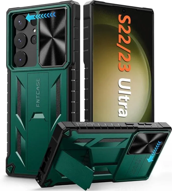 Galaxy S23 Ultra 6.8 inches Military Matte Textured Rugged Cover with Slidable Camera Lens Cover and Kickstand