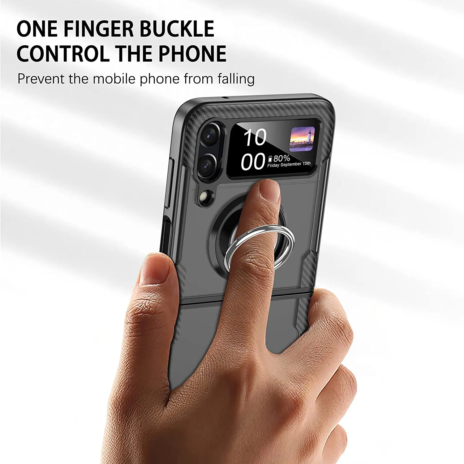 Galaxy Z Flip 4 Case Ring Stand Tempered Glass Camera Protector Case (Clear)