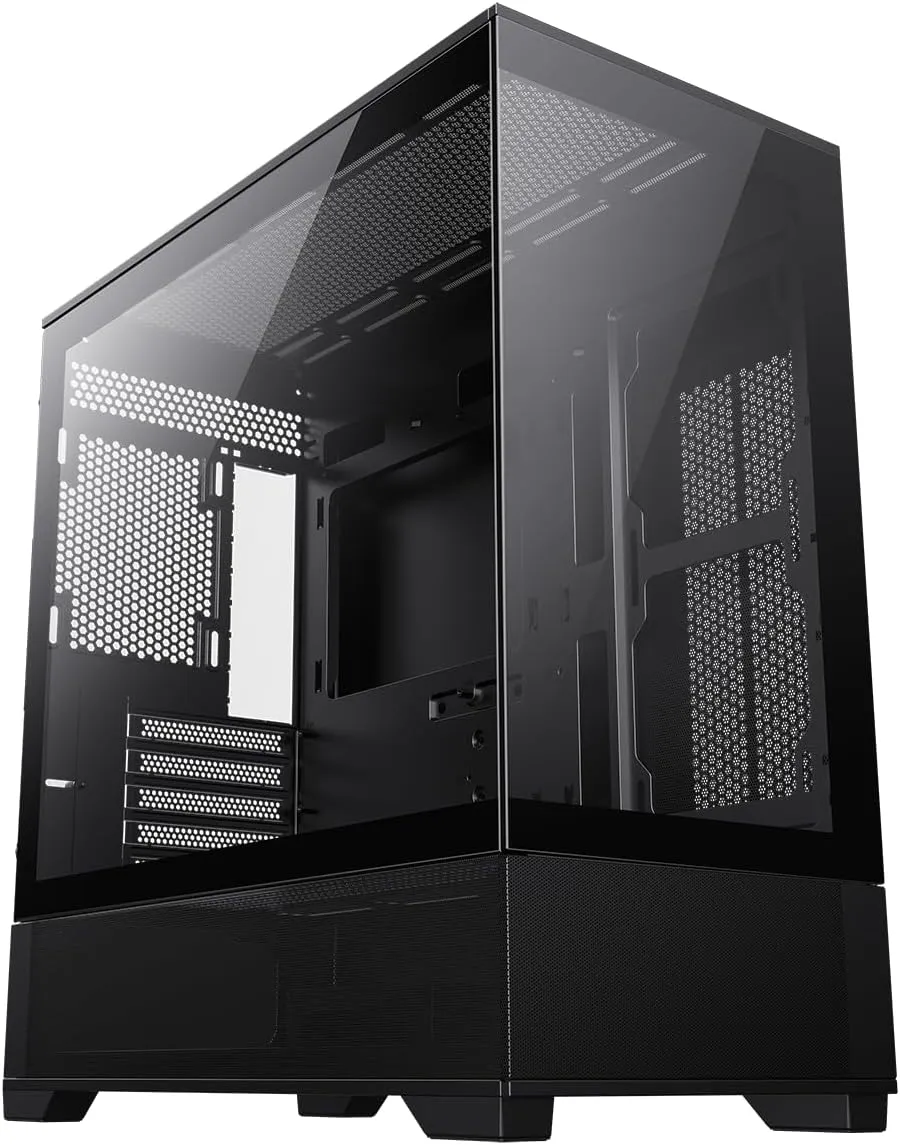 GameMax Vista Micro ATX Gaming PC Case, Glass Side & Front, Mesh Panelling, No Fans inc., ARGB PWM Fan Hub, Black