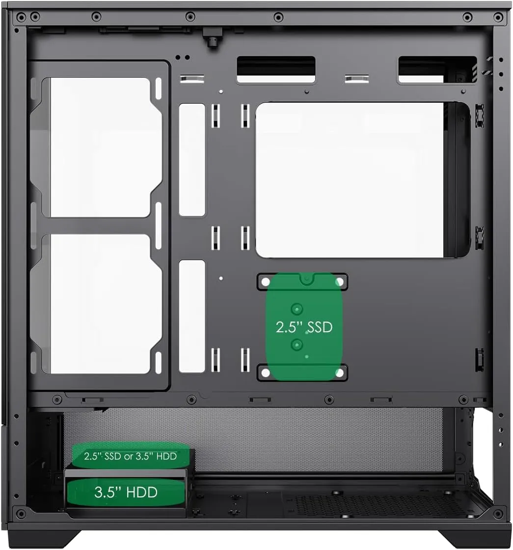 GameMax Vista Micro ATX Gaming PC Case, Glass Side & Front, Mesh Panelling, No Fans inc., ARGB PWM Fan Hub, Black