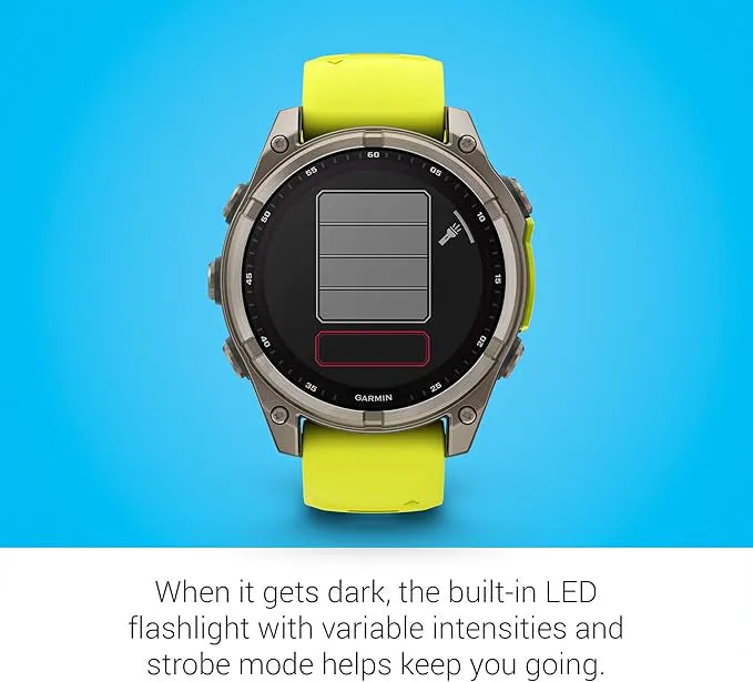 Garmin fēnix 8 Unisex Titanium with Amp Yellow/Graphite Band Solar Amoled Sapphire Long-Lasting Battery Life Dive-Rated Built-in LED Flashlight 47 Millimeters Premium Multisport GPS Smartwatch - 010-02906-20