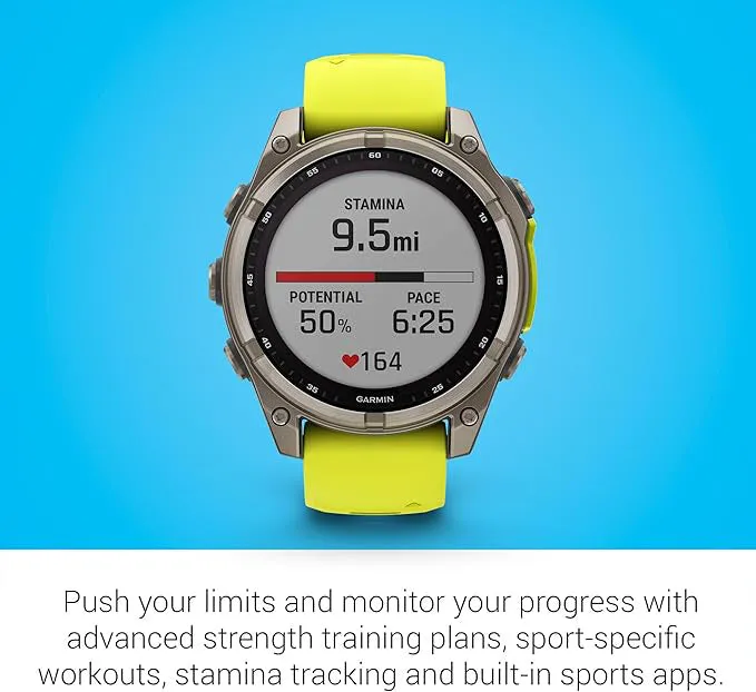 Garmin fēnix 8 Unisex Titanium with Amp Yellow/Graphite Band Solar Amoled Sapphire Long-Lasting Battery Life Dive-Rated Built-in LED Flashlight 47 Millimeters Premium Multisport GPS Smartwatch - 010-02906-20