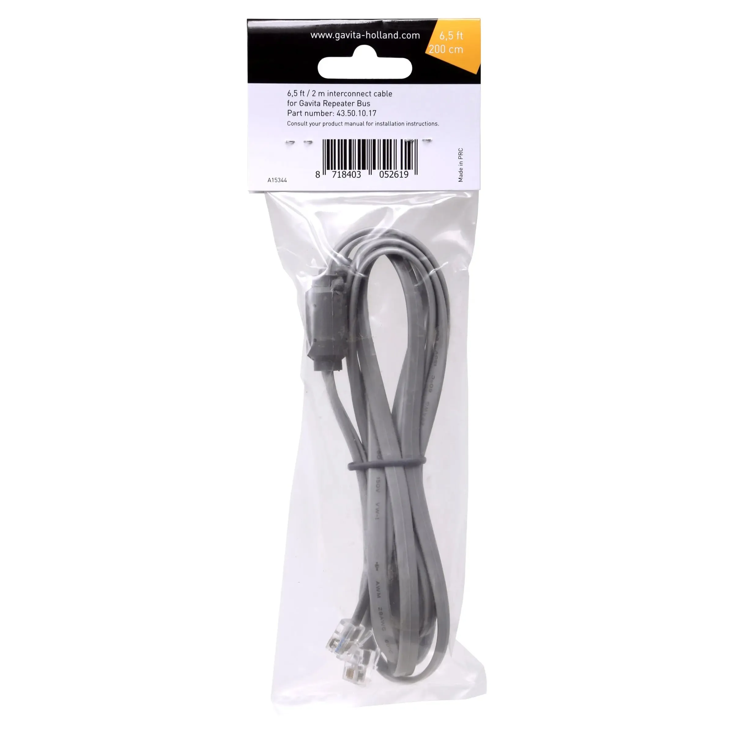 Gavita Interconnect Cable for Repeater Bus Gray 6P6C 2M, 6.5'