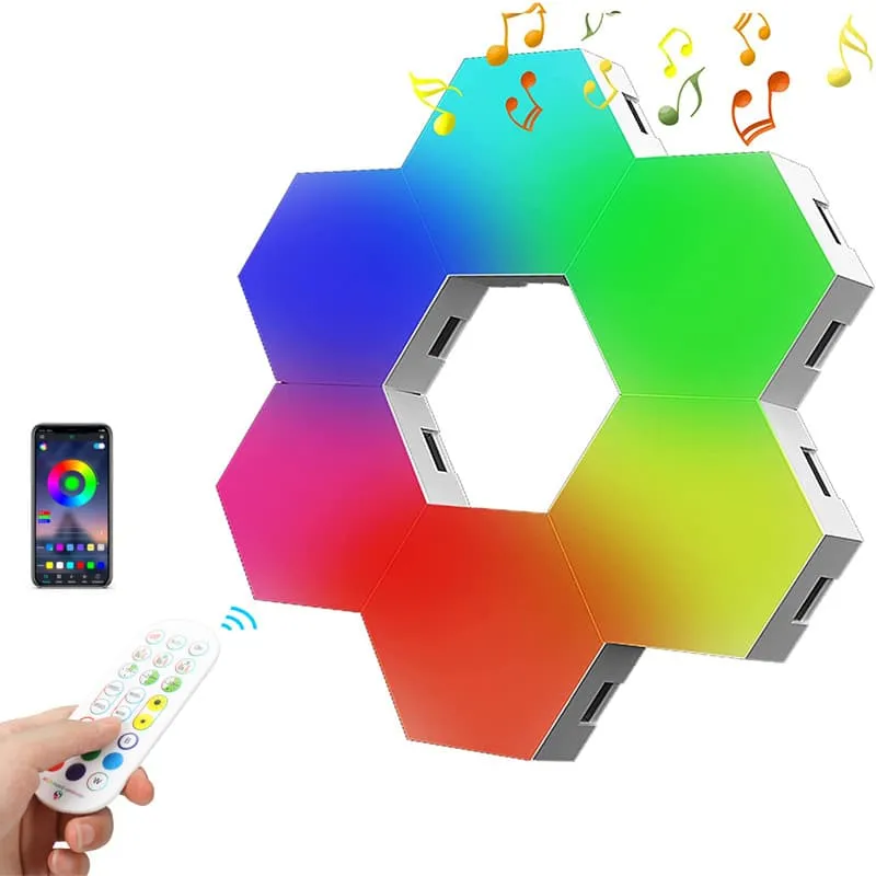 Hexagon Light Panels,Music Sync RGB Hexagon LED Lights Gaming Lights with APP & Remote Control For Home Decor Gaming
