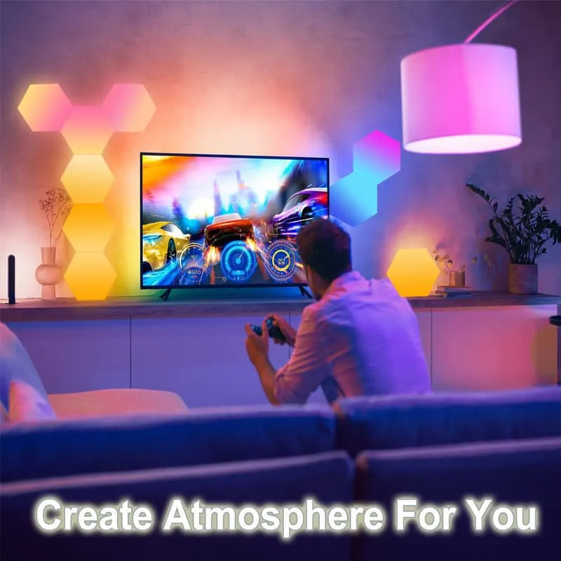 Hexagon Light Panels,Music Sync RGB Hexagon LED Lights Gaming Lights with APP & Remote Control For Home Decor Gaming