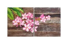 Home Decor: EXQUISITE WALL HANGING DECOR: Beautiful Hand Painted Frangipani Flowers on a pair of Wooden panels.