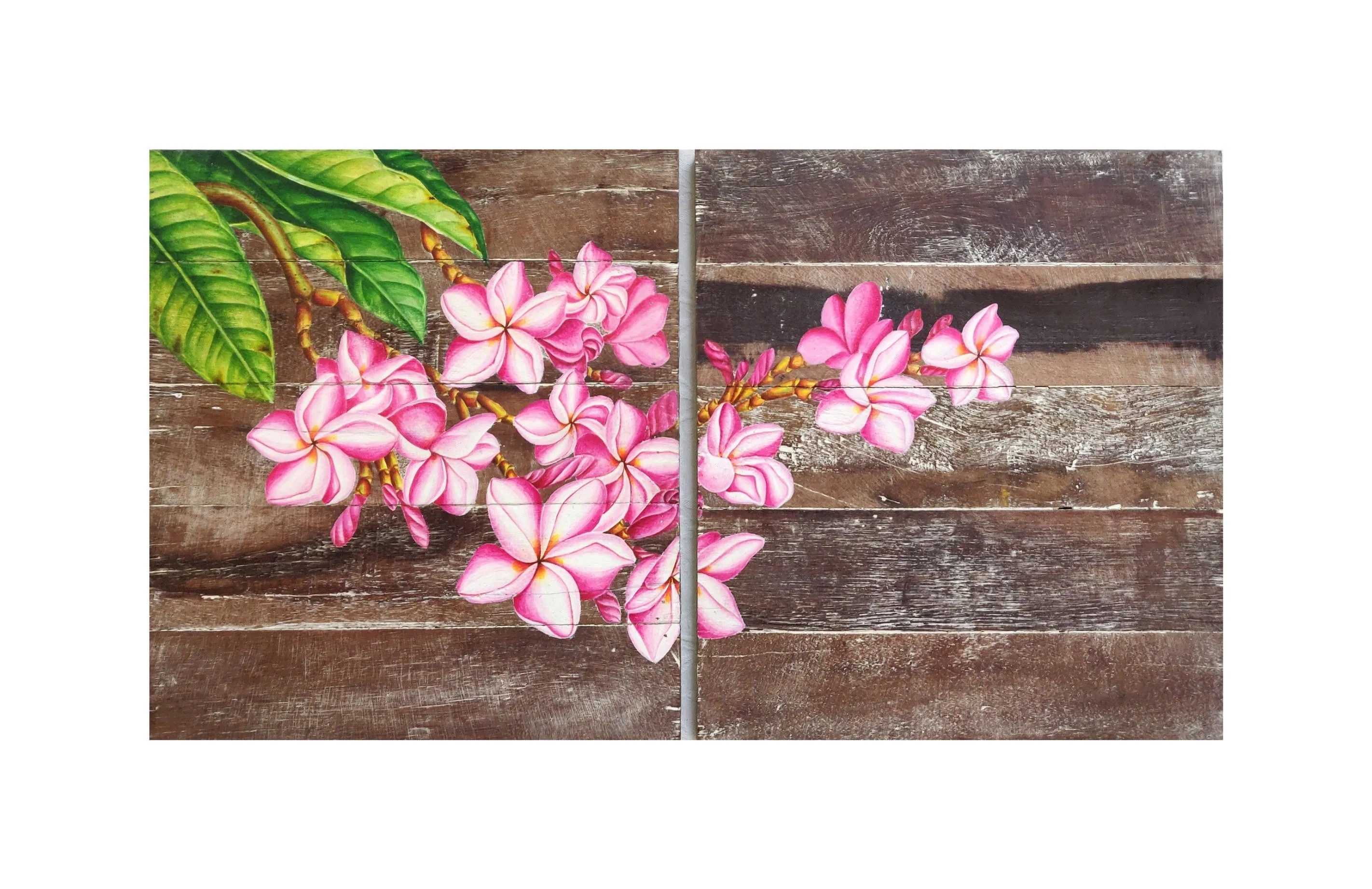 Home Decor: EXQUISITE WALL HANGING DECOR: Beautiful Hand Painted Frangipani Flowers on a pair of Wooden panels.