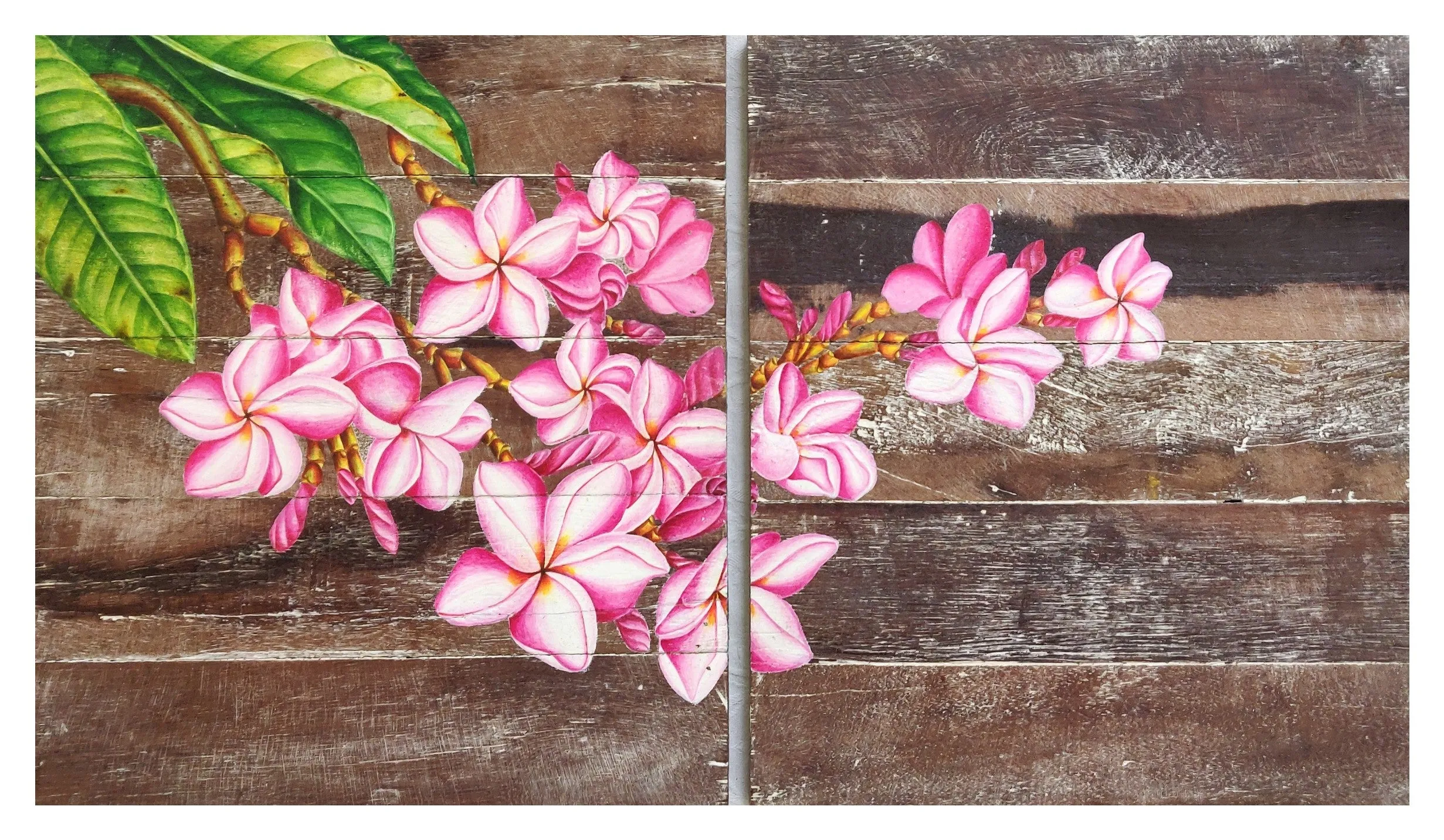 Home Decor: EXQUISITE WALL HANGING DECOR: Beautiful Hand Painted Frangipani Flowers on a pair of Wooden panels.
