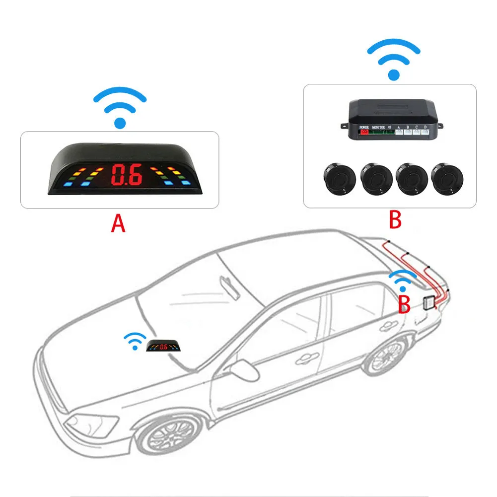 LED Wireless Parking Sensor Kit Parktronic 4 Sensors Auto Car