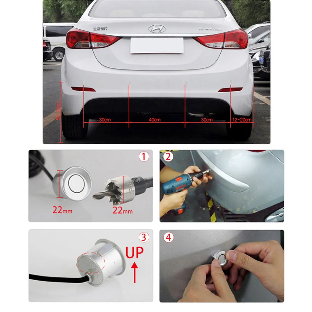 LED Wireless Parking Sensor Kit Parktronic 4 Sensors Auto Car
