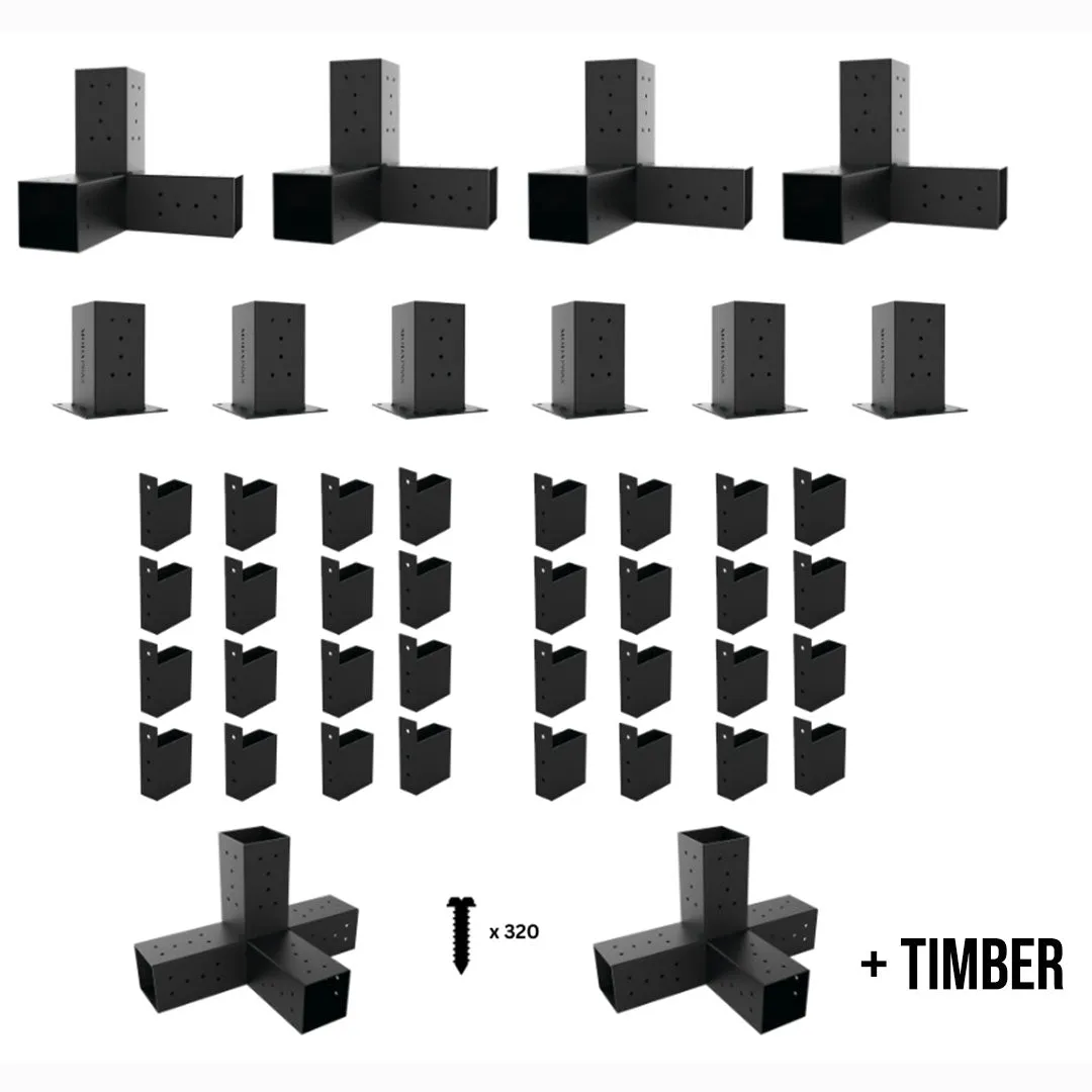 Modaprax 90 X 90mm Free Standing Extended Pergola Kit With Top Rafters With Timber