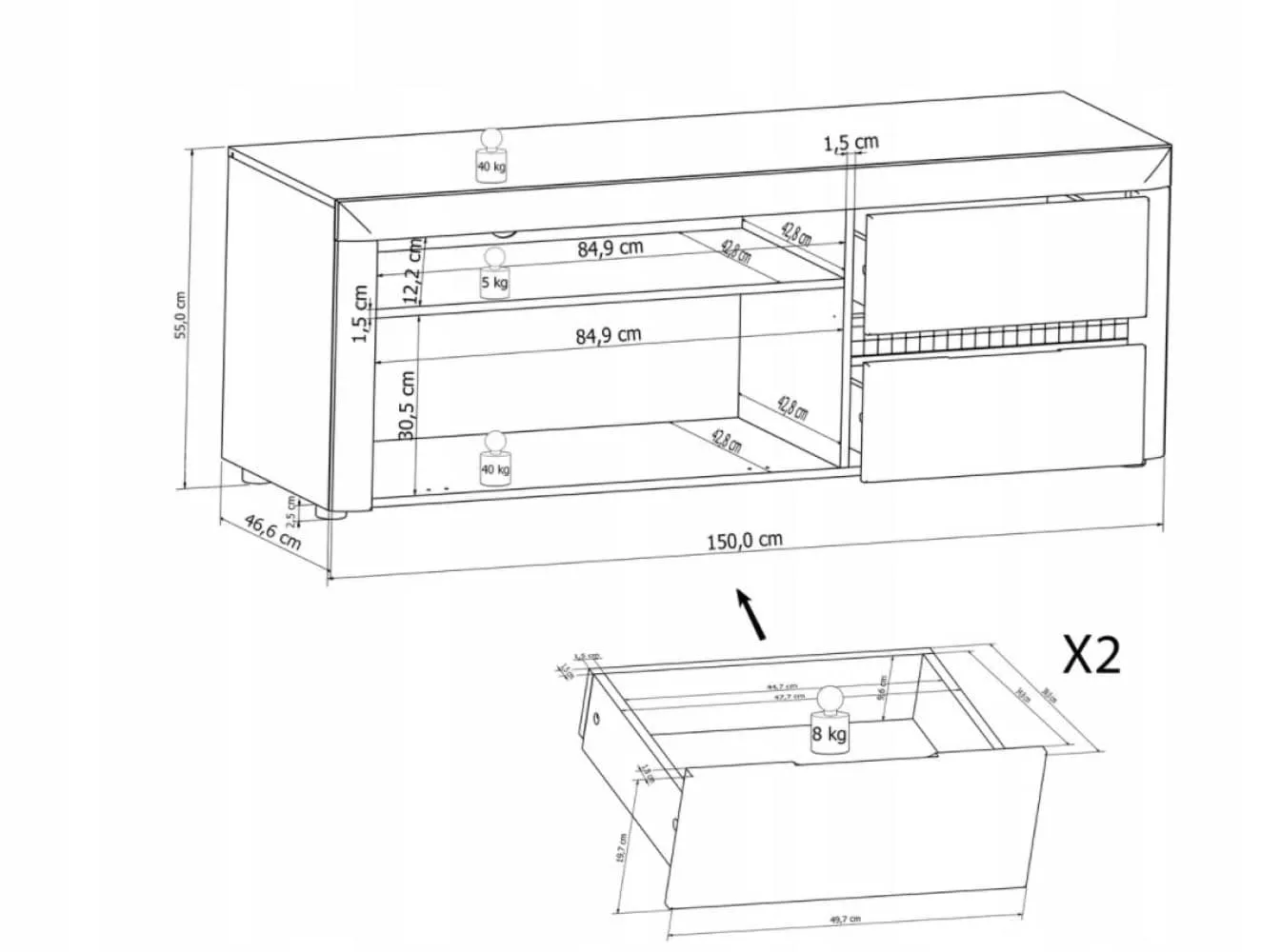 Mosaic 05 TV Cabinet with Drawers