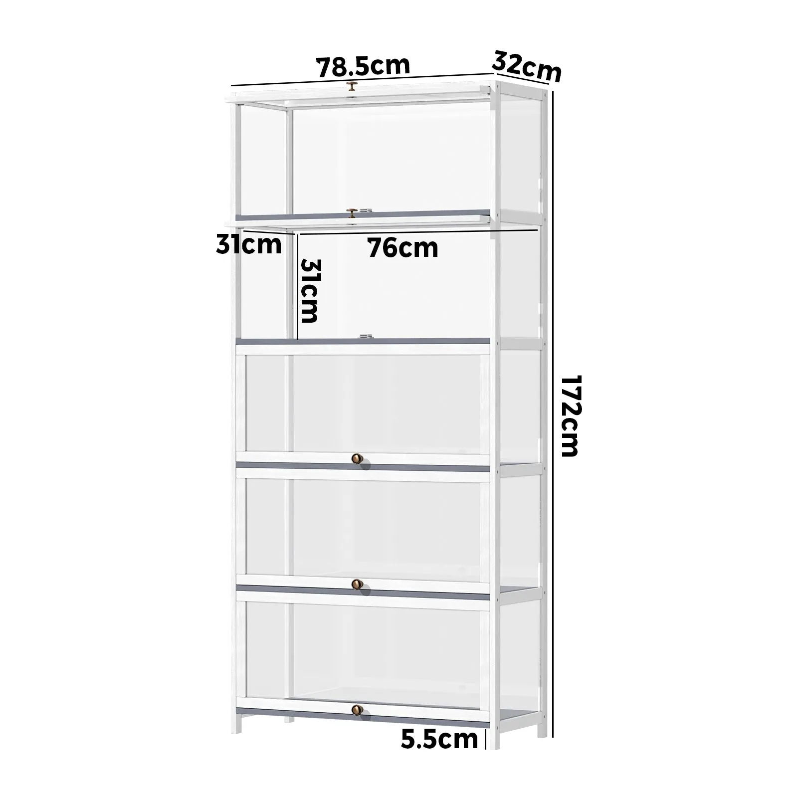 OIKITURE 5 Tier Display Storage Cabinet with Magnetic Closure Clear Door,Hallway Shelves Cabinet for Living Room Dining