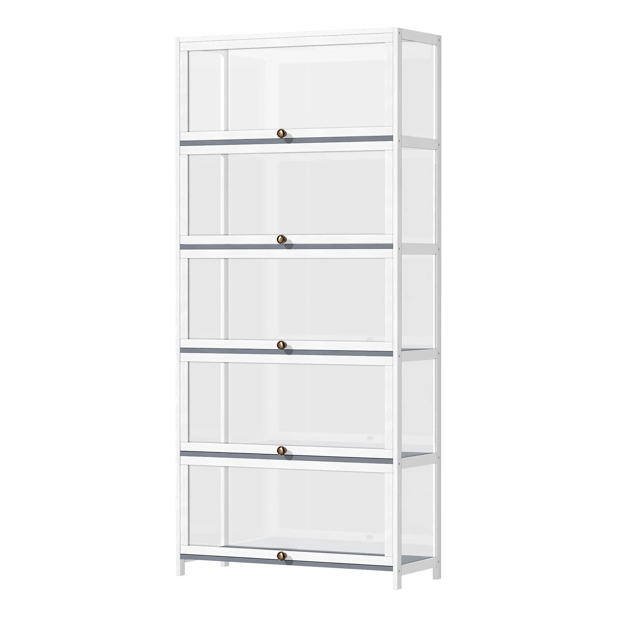 OIKITURE 5 Tier Display Storage Cabinet with Magnetic Closure Clear Door,Hallway Shelves Cabinet for Living Room Dining