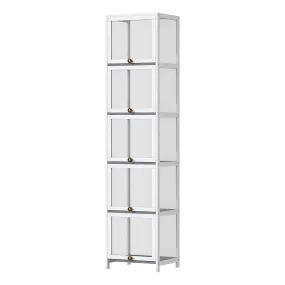 Oikiture Display Cabinet Slim Storage 5-Tier Shelves Clear Bookcase Rack White