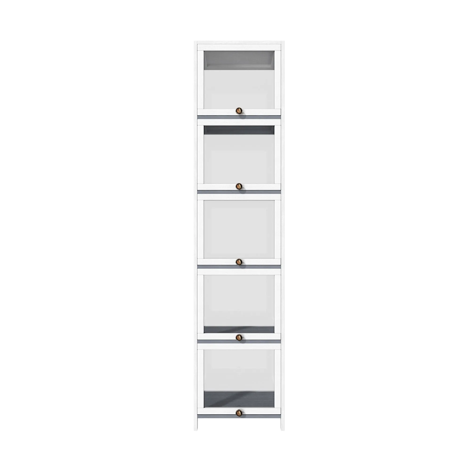 Oikiture Display Cabinet Slim Storage 5-Tier Shelves Clear Bookcase Rack White