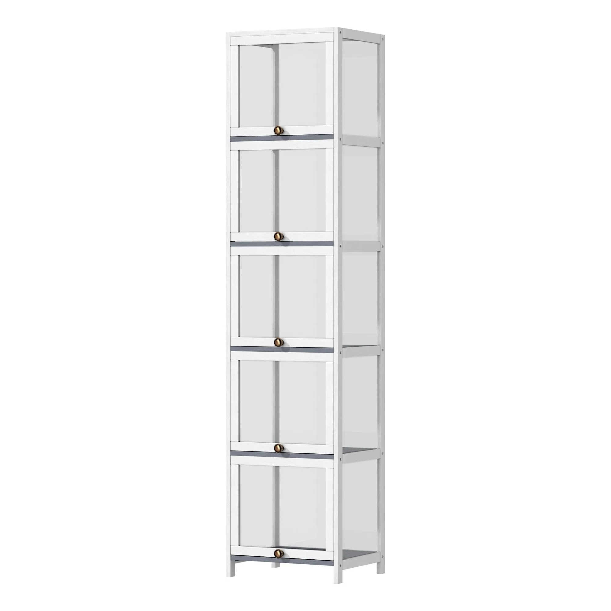 Oikiture Display Cabinet Slim Storage 5-Tier Shelves Clear Bookcase Rack White
