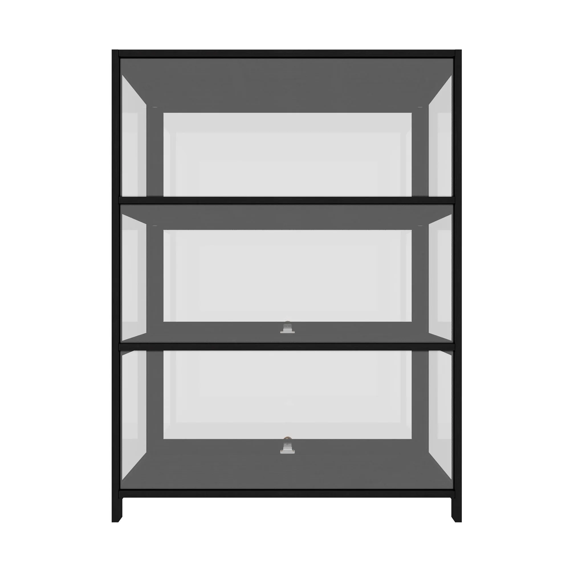 Oikiture Display Cabinet Storage 3-Tier Shelves Clear Bookcase Stand Rack Black