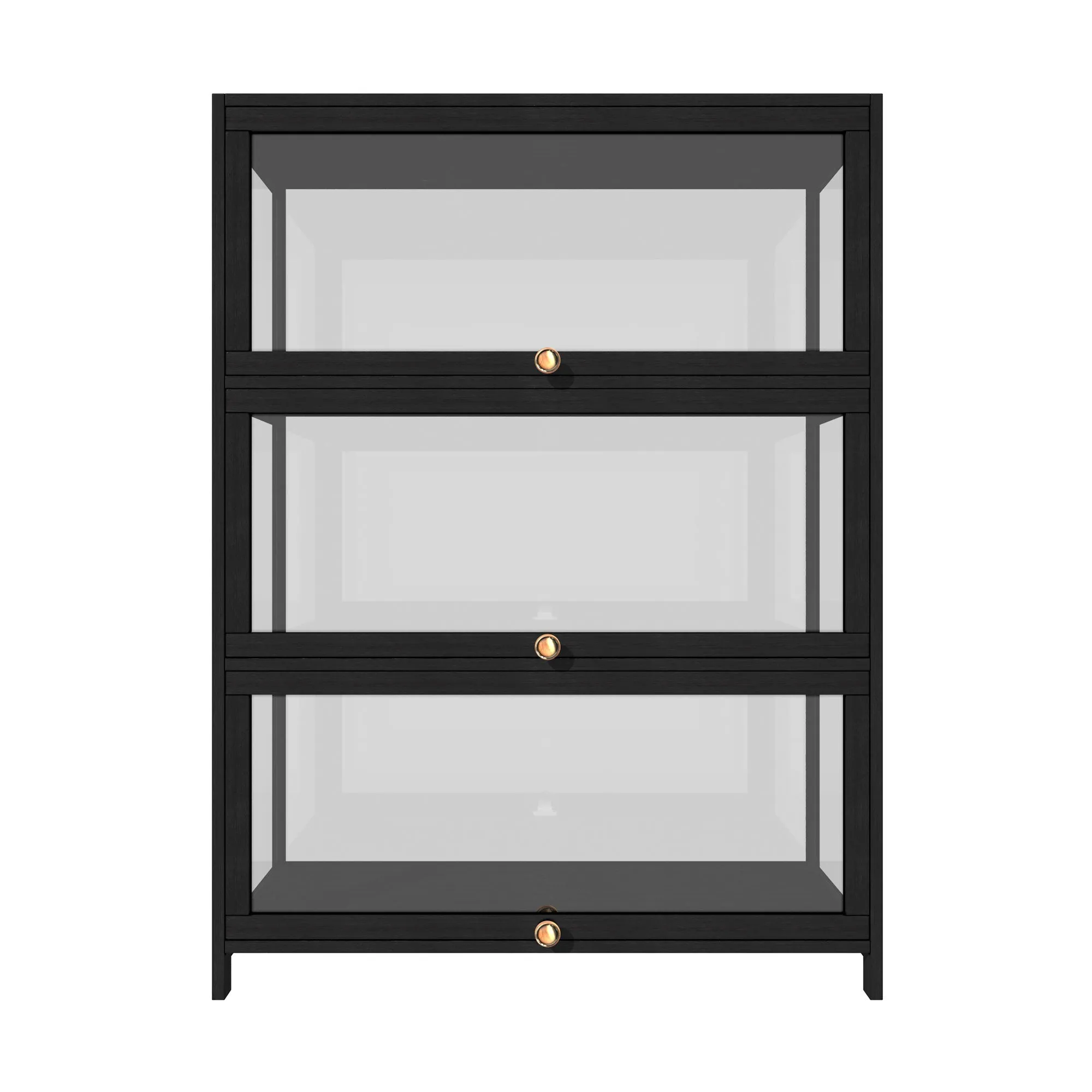 Oikiture Display Cabinet Storage 3-Tier Shelves Clear Bookcase Stand Rack Black