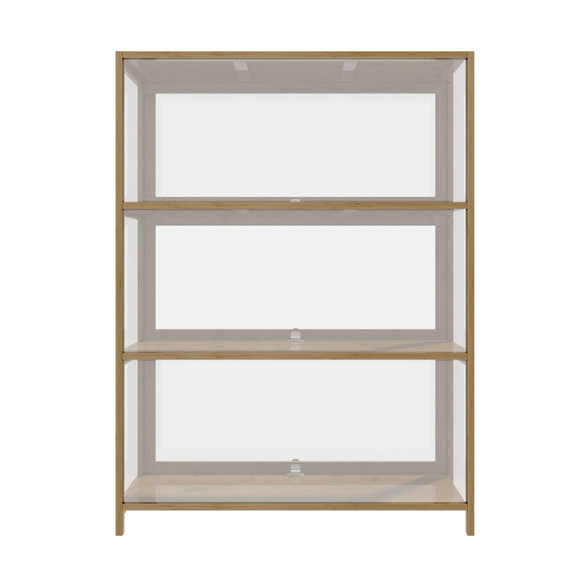 Oikiture Display Cabinet Storage 3-Tier Shelves Clear Bookcase Stand Rack Oak