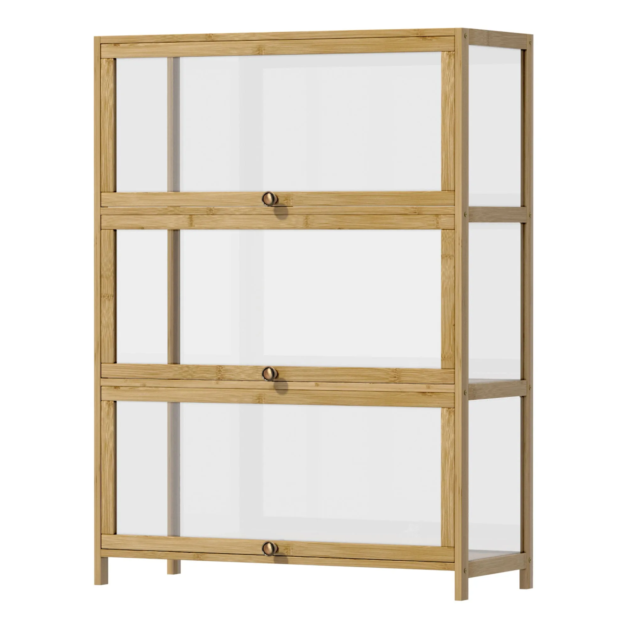 Oikiture Display Cabinet Storage 3-Tier Shelves Clear Bookcase Stand Rack Oak
