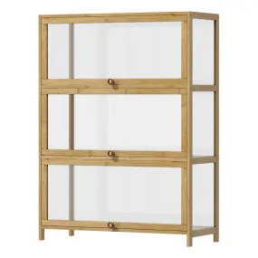 Oikiture Display Cabinet Storage 3-Tier Shelves Clear Bookcase Stand Rack Oak