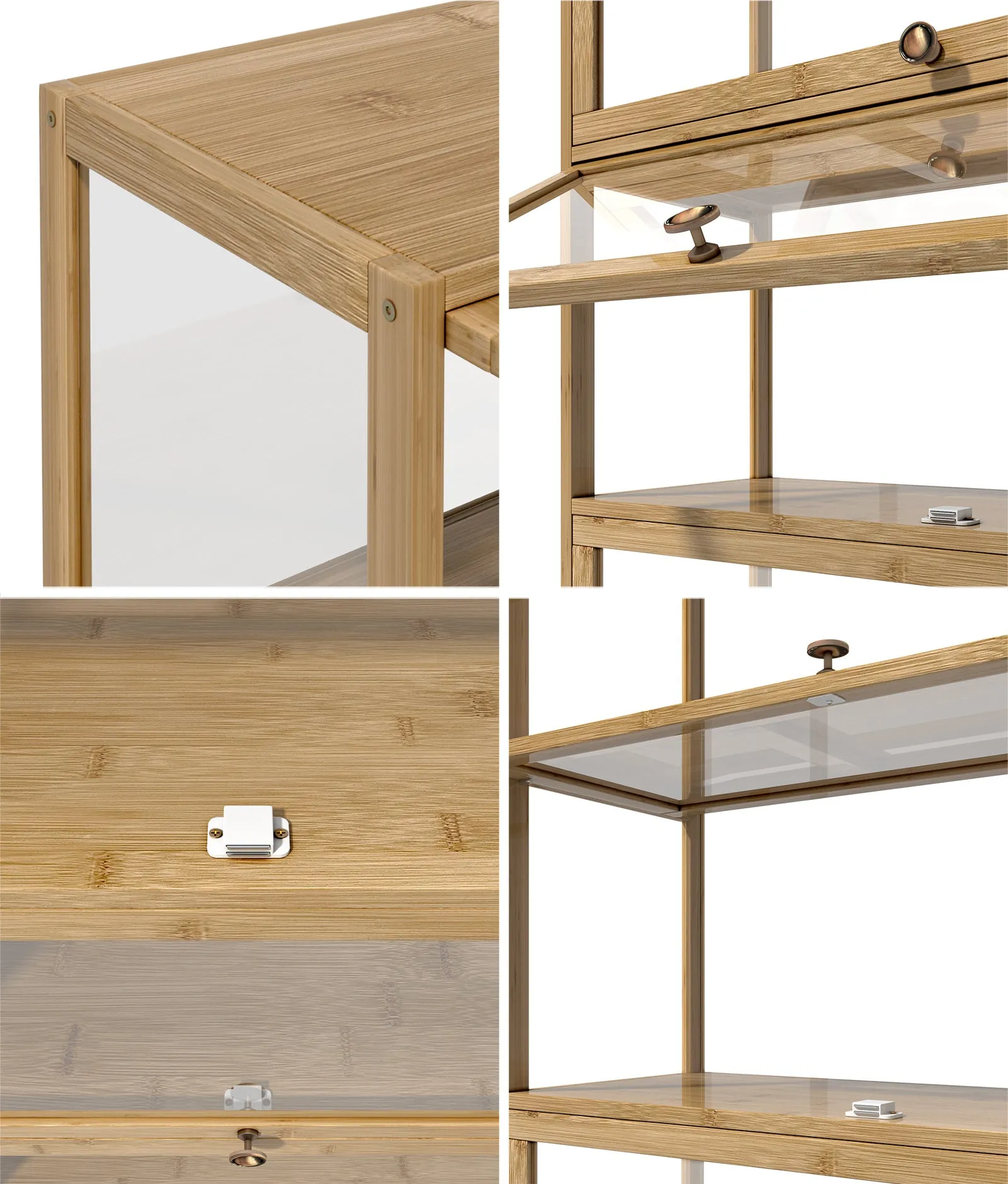 Oikiture Display Cabinet Storage 3-Tier Shelves Clear Bookcase Stand Rack Oak