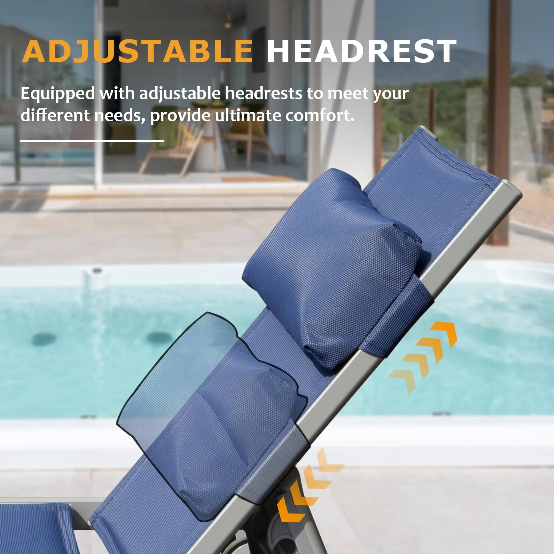 Outdoor Patio Chaise Lounge Set of 3, Aluminum Pool Lounge Chairs with Side Table and Wheels, Textilene Padded Adjustable Recliner All Weather for Poolside, Beach, Yard, Balcony (Navy Blue)