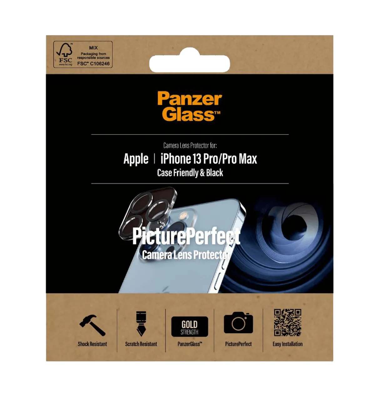 PanzerGlass Camera Lens Protector iPhone 13 Pro/Pro Max 6.1"/6.7" Case Friendly Black Border Shock/Scratch Resistant
