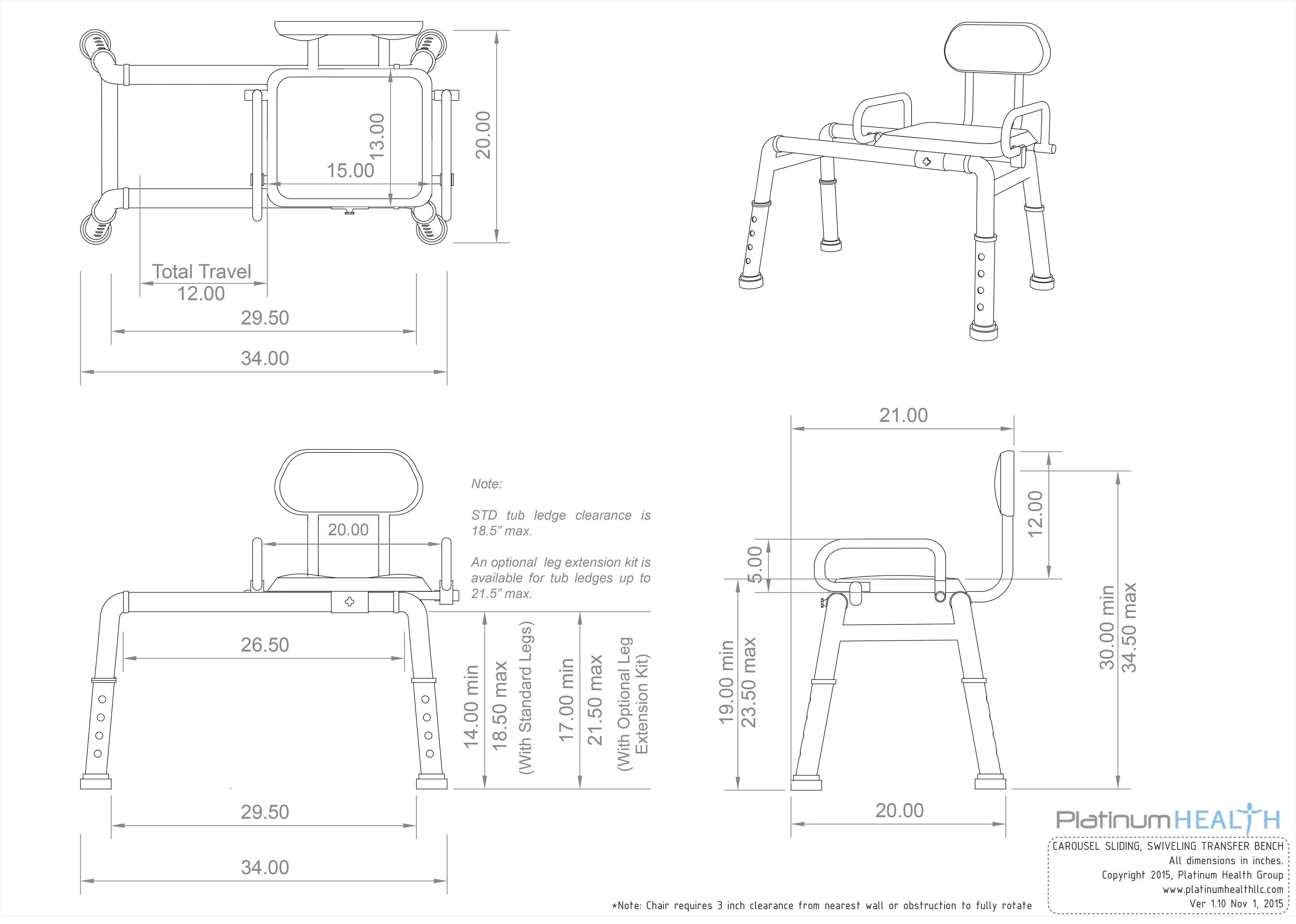 Reconditioned - Carousel Sliding Transfer Bench with Swivel Seat.