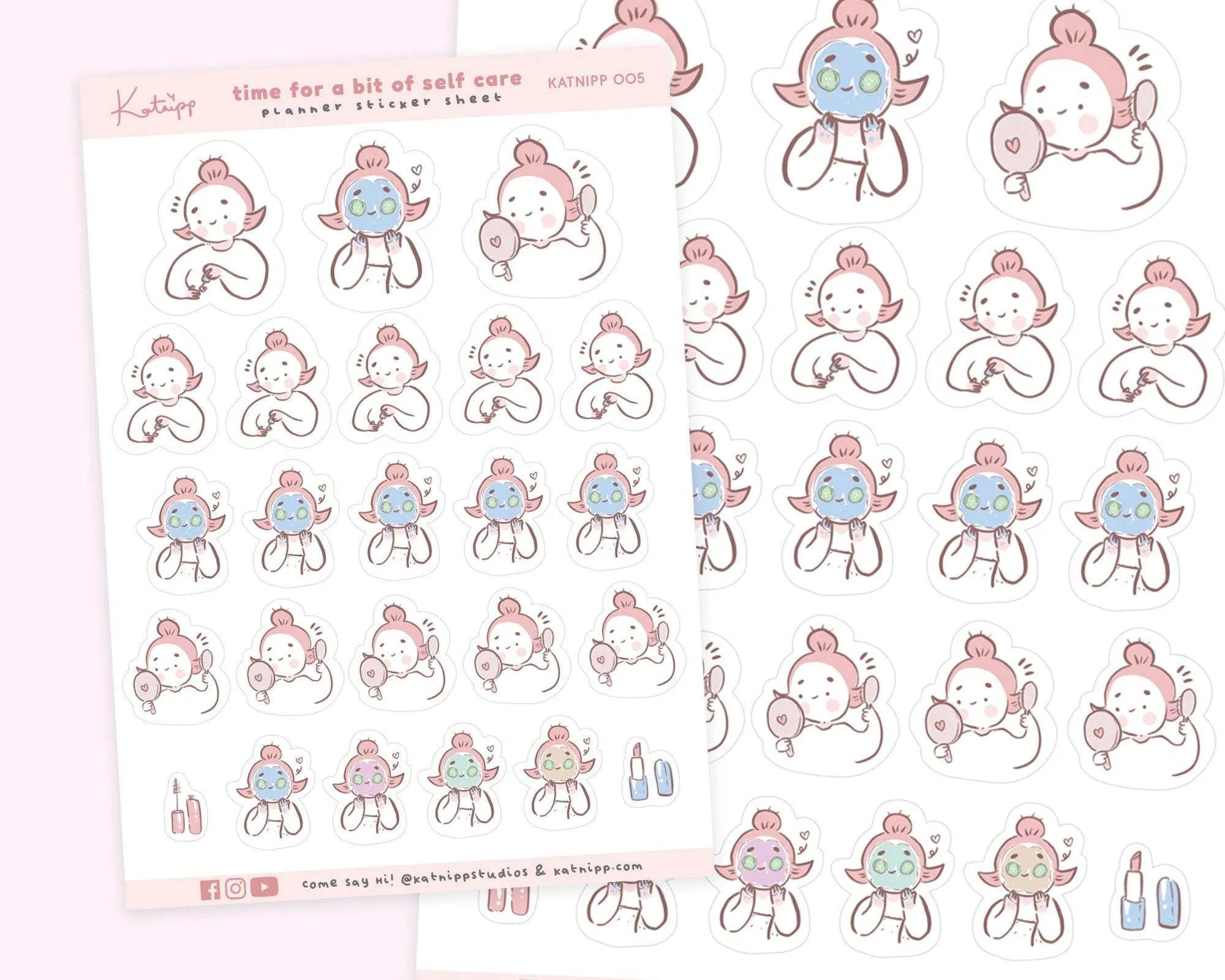 Self Care Sticker Sheet | Pamper & Spa Planner Stickers | Self Love Manicure Stickers for Journals, Bullet Planners & Wellness Tracking | KATNIPP 005