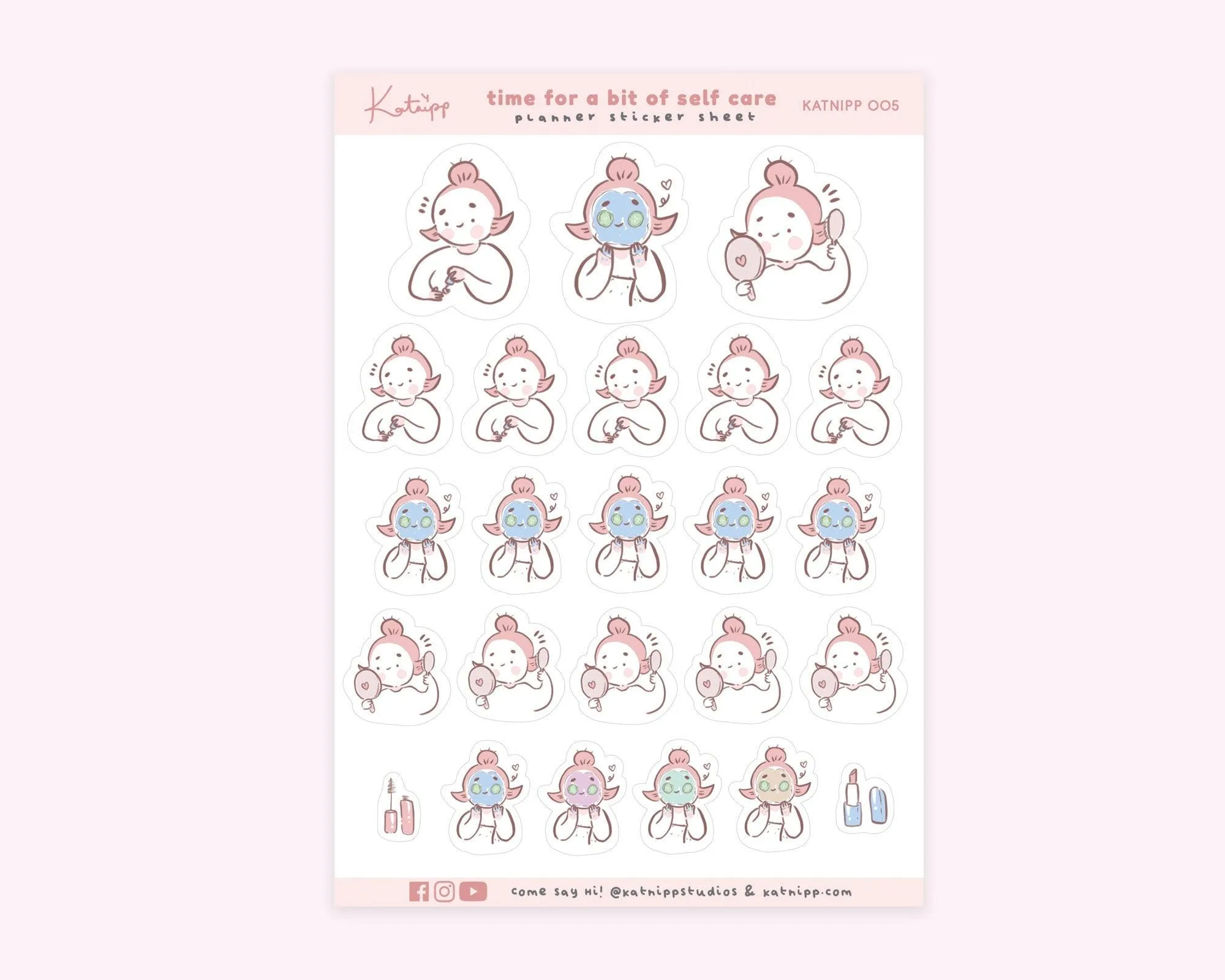 Self Care Sticker Sheet | Pamper & Spa Planner Stickers | Self Love Manicure Stickers for Journals, Bullet Planners & Wellness Tracking | KATNIPP 005
