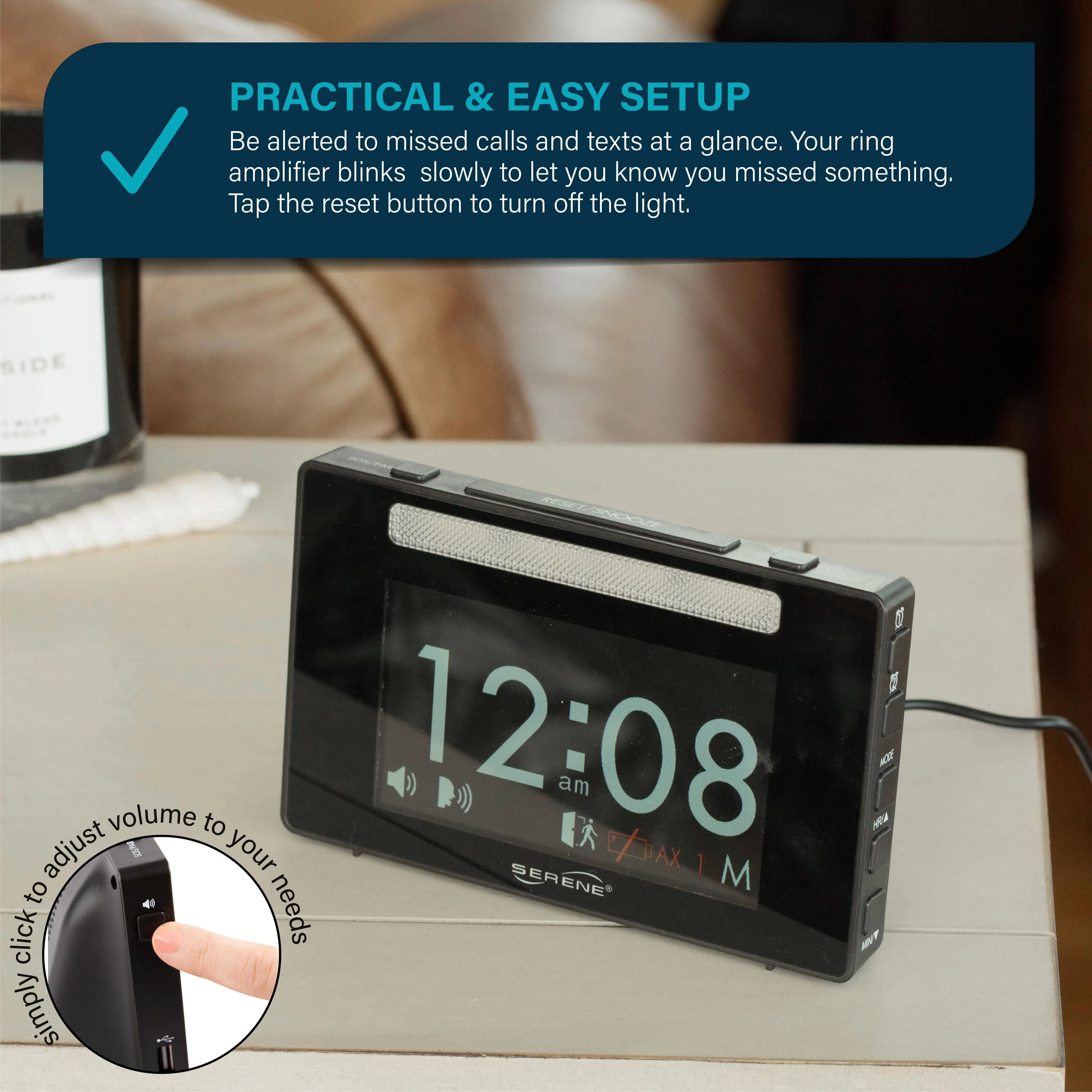 SEREONIC Dual Alarm Clock for Heavy Sleepers – Elderly Assistance Alarms