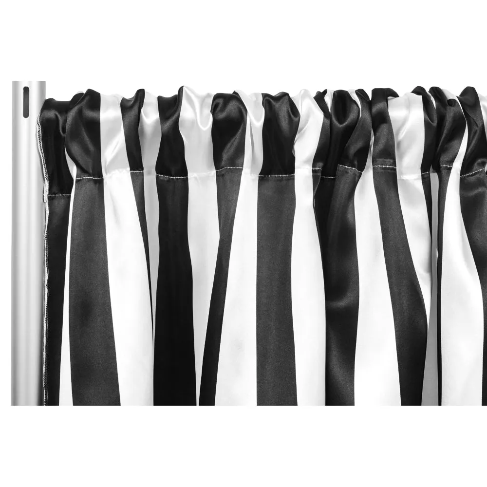 Stripe Satin 8ft H x 52"W Backdrop Panel/Drape - Black & White