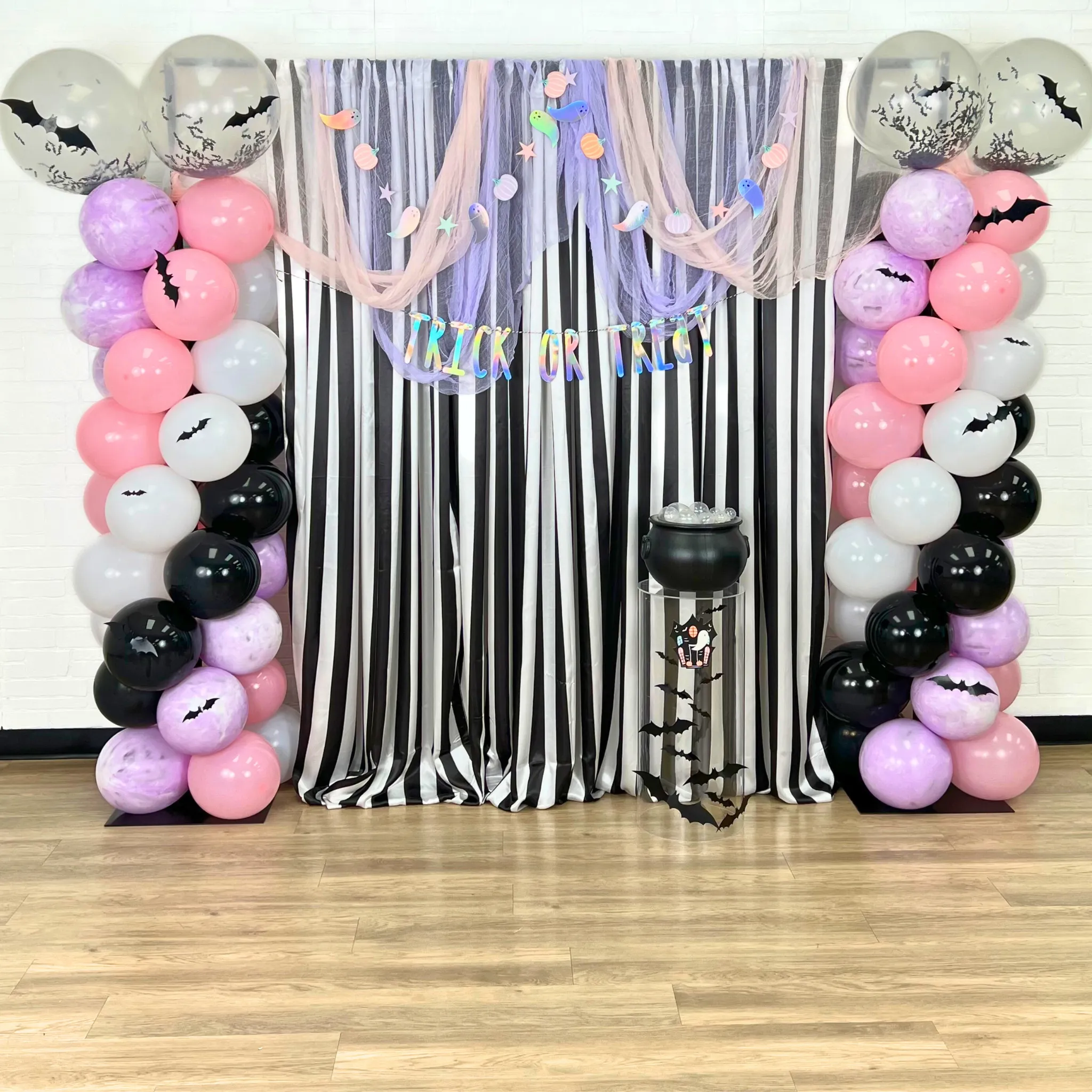Stripe Satin 8ft H x 52"W Backdrop Panel/Drape - Black & White