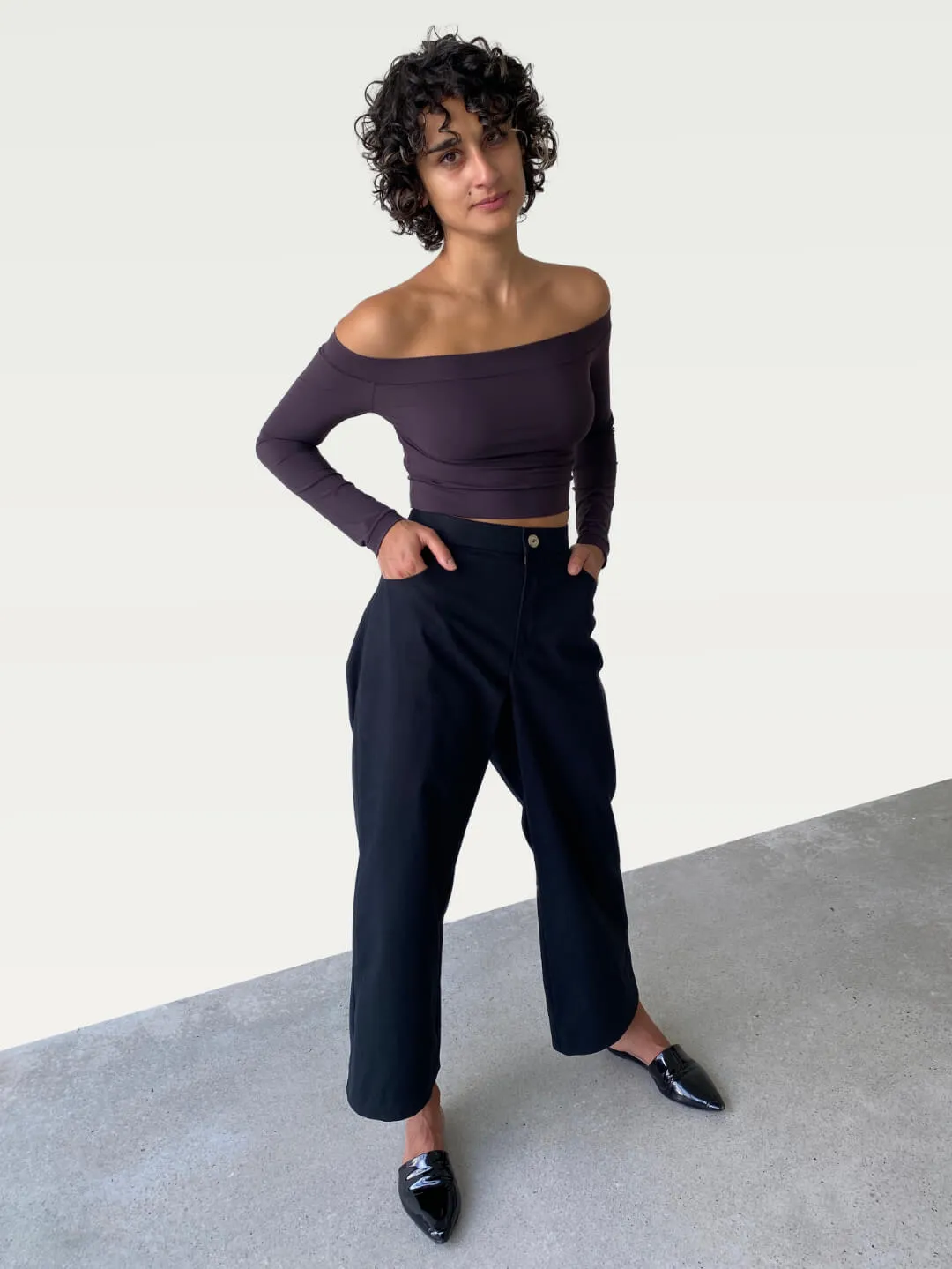 Technical Off-Shoulder Top in Deep Wine