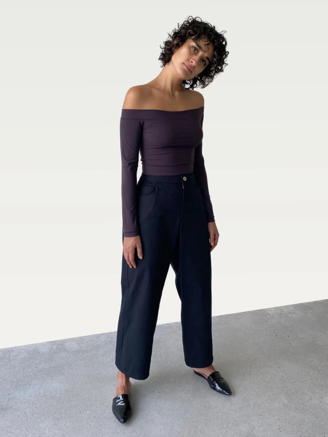 Technical Off-Shoulder Top in Deep Wine