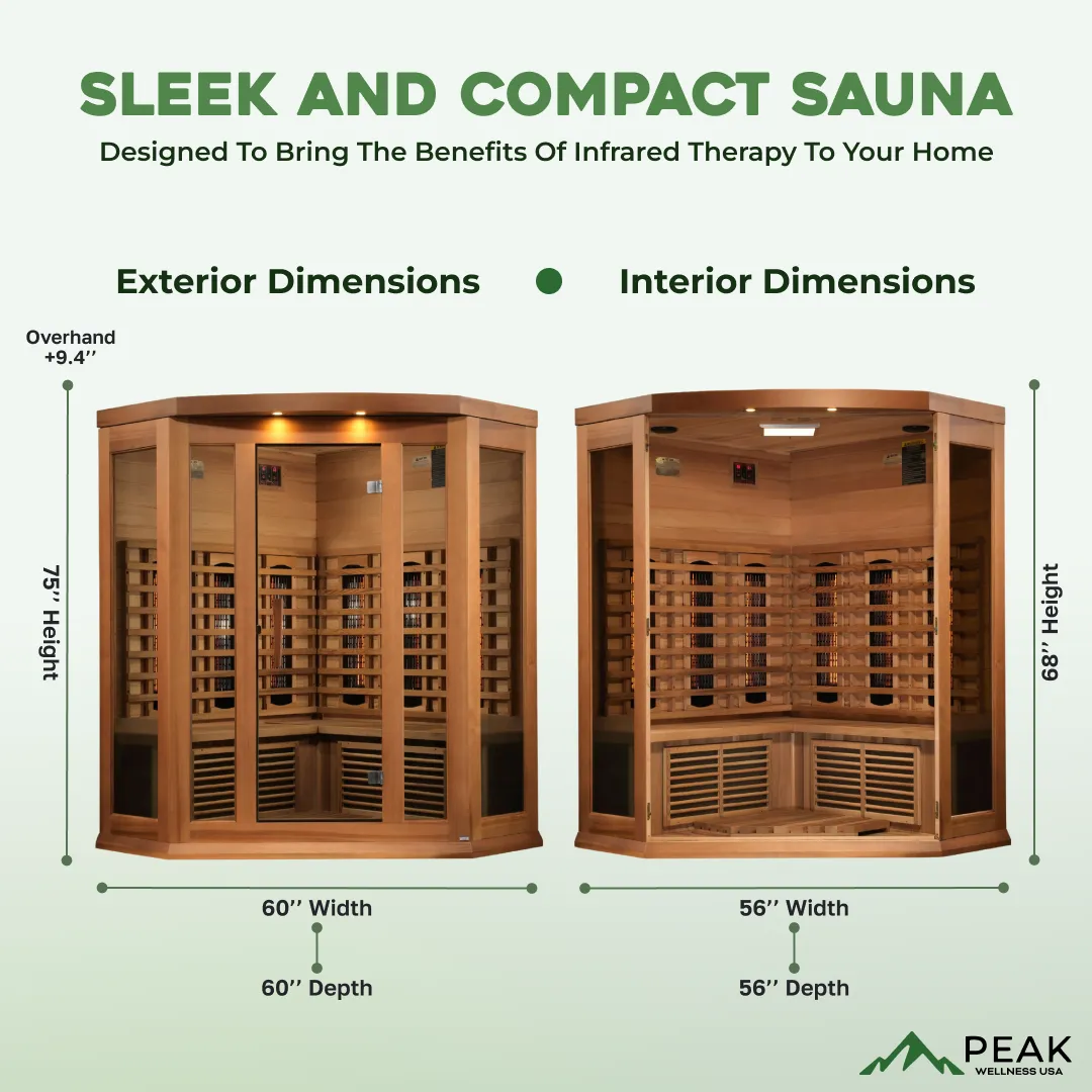 The Nirvana 3 Person Near Zero EMF Indoor Full Spectrum Infrared Corner Sauna