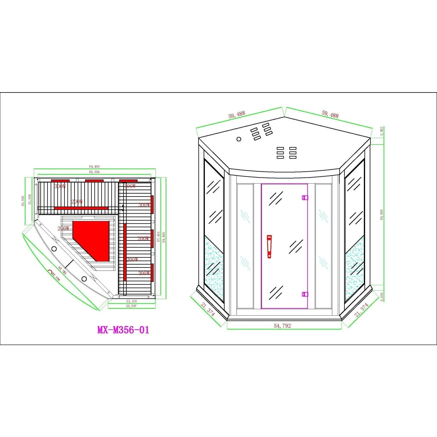 The Nirvana 3 Person Near Zero EMF Indoor Full Spectrum Infrared Corner Sauna
